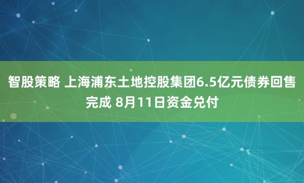 智股策略 上海浦东土地控股集团6.5亿元债券回售完成 8月11日资金兑付